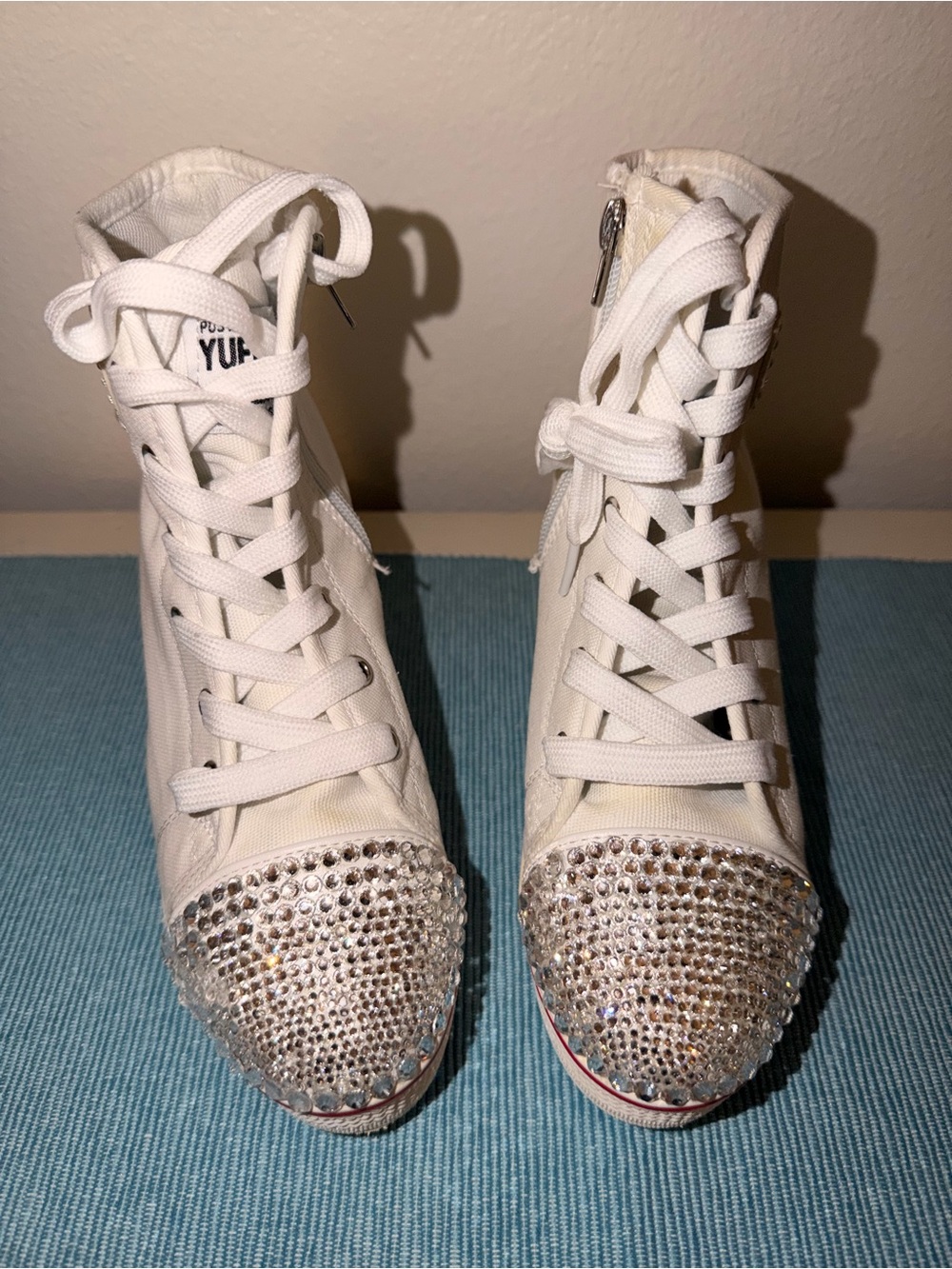 White Rhinestone High-Top Women's Sneakers